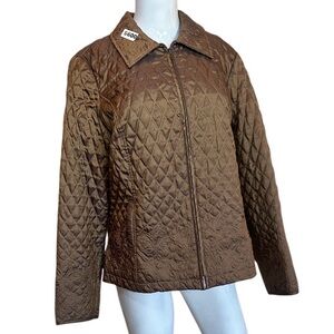 R.Q.T. women's Large quilted jacket in a bronze metallic color embroidered Lined